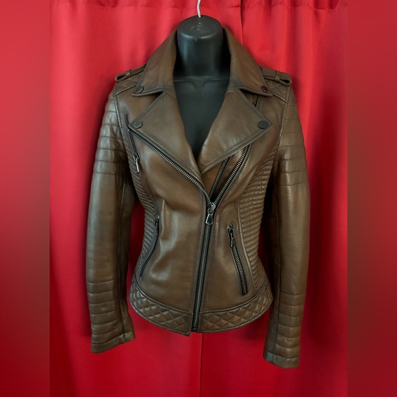 Leonardo Real Leather Brown Moto Jacket - Picture 2 of 8